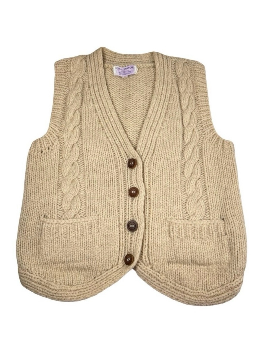 Vintage Chunky Cableknit Wool Vest Sz S Cream Heritage Academia Grandma Preppy
